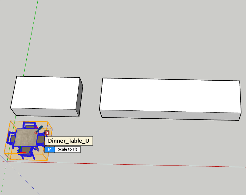 将“餐桌”这一元素从两个不同的对象中移除在“自动调整大小”模式下的缩放设置。